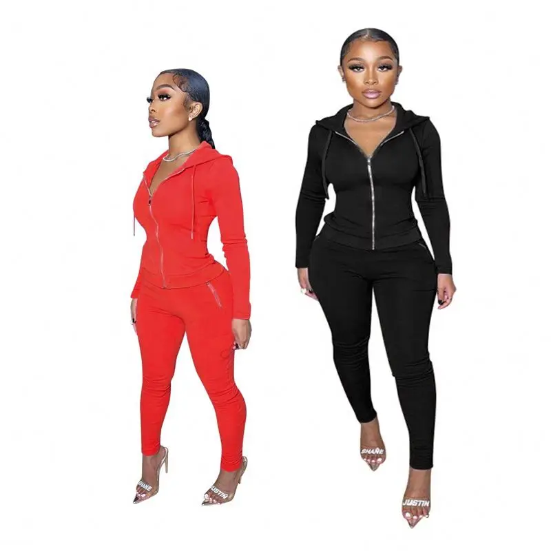 

In stock zipper women hoodie two piece in tracksuits sets bodycon wholesale women clothing two piece set sweatpants joggers set, Picture shown