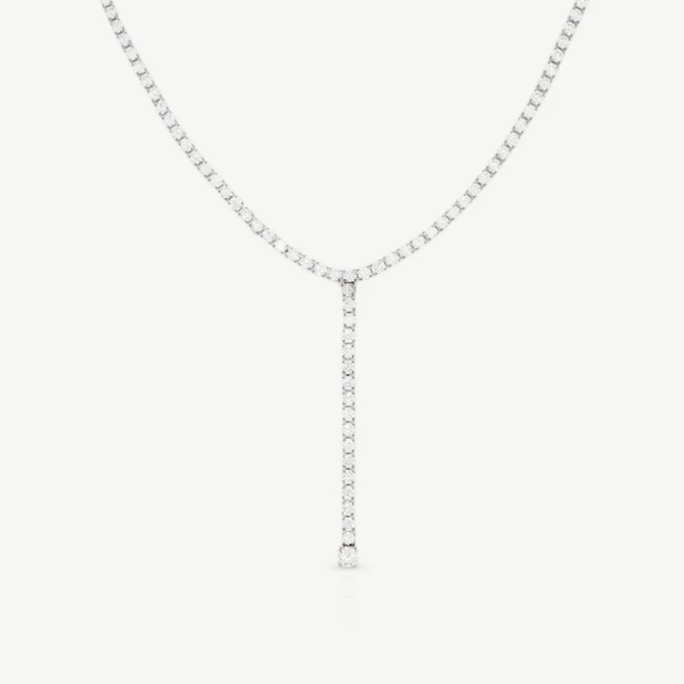 

Chris April stainless steel Y shape tassel bejeweled choker tennis silver chain necklace