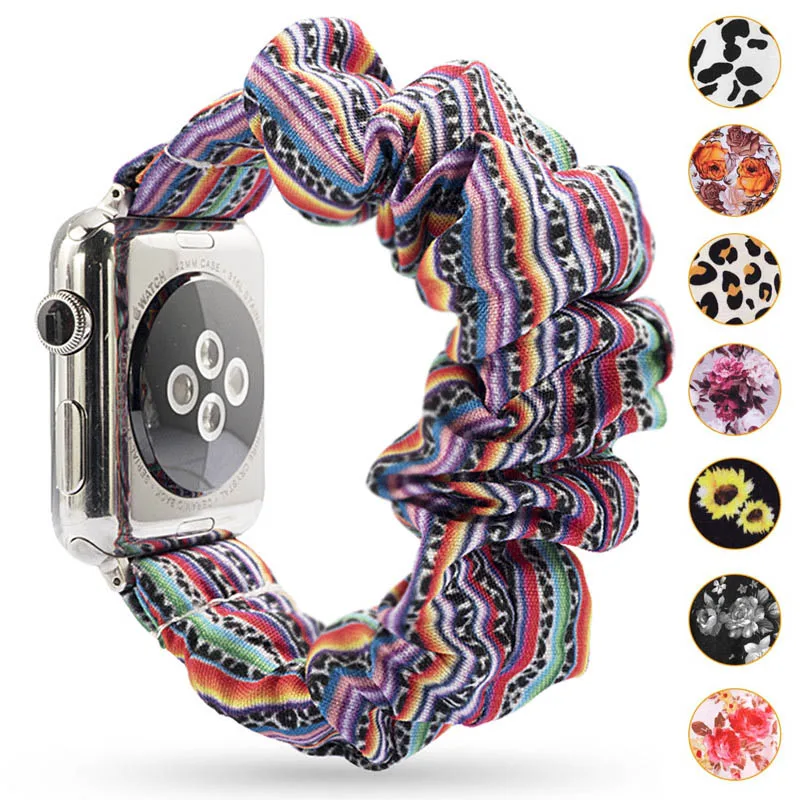 

2021 Elastic Scrunchies With Tie Dye 40mm 44mm Watch Band Strap For Apple Watch 6 SE 5 4 3, As show