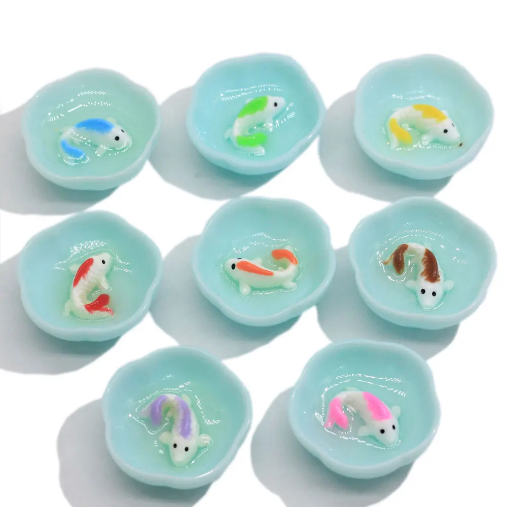 

New Novelty Kawaii 3D Bowl Fish Flatback Resin Cabochons Miniature Dollhouse Embellishments For Scrapbooking Craft Accessories