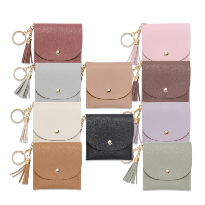 

2021 Women's Wallets Short Tassel Pendant Wallet PU Leather Coin Purses Clutch Bag Female ID Credit Card Holders Card Wallet, As pictures / or customized