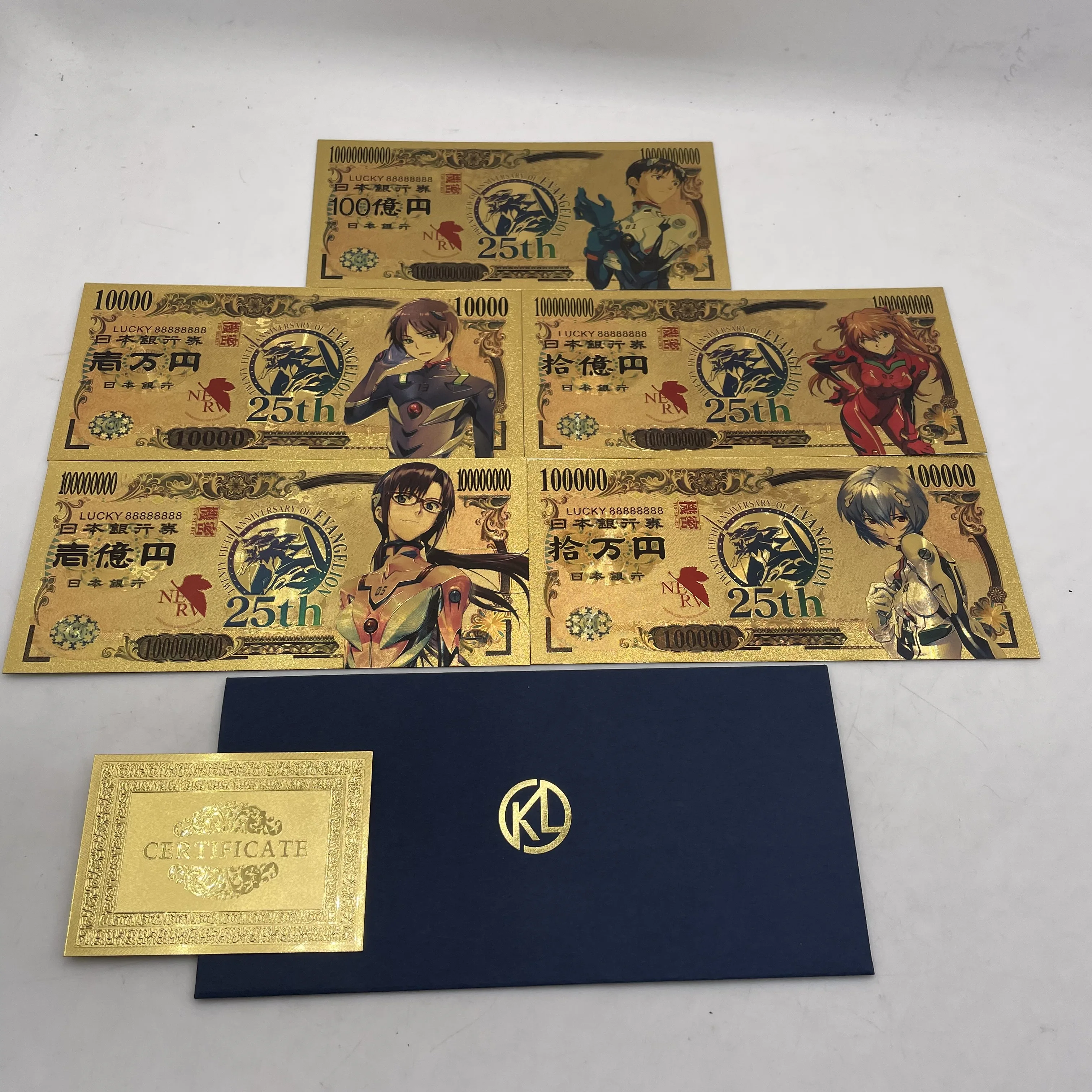 

5 types Japanse Cartoon Evangelion Asuka EVA Anime Gold Banknote 25th Anniversary Souvenir gifts and collection cards