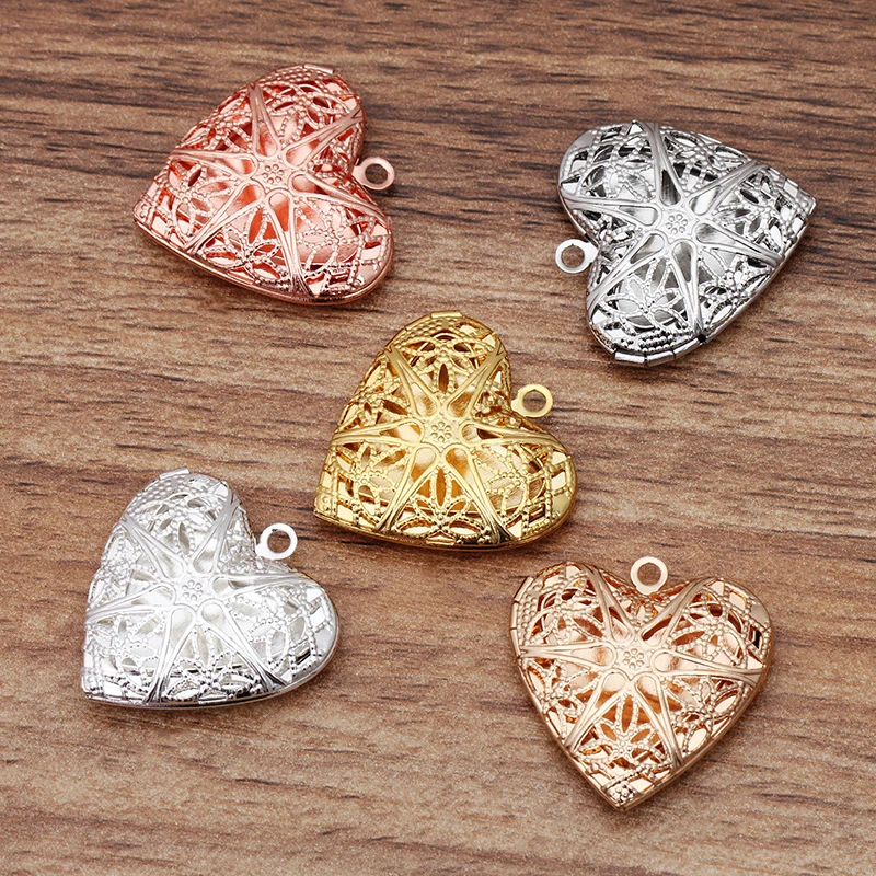 

26mm Heart Photo Locket Pendants Blank Tray Memory Photo Pendant for DIY Cabochon Photo Essential Oil Diffuser Necklace