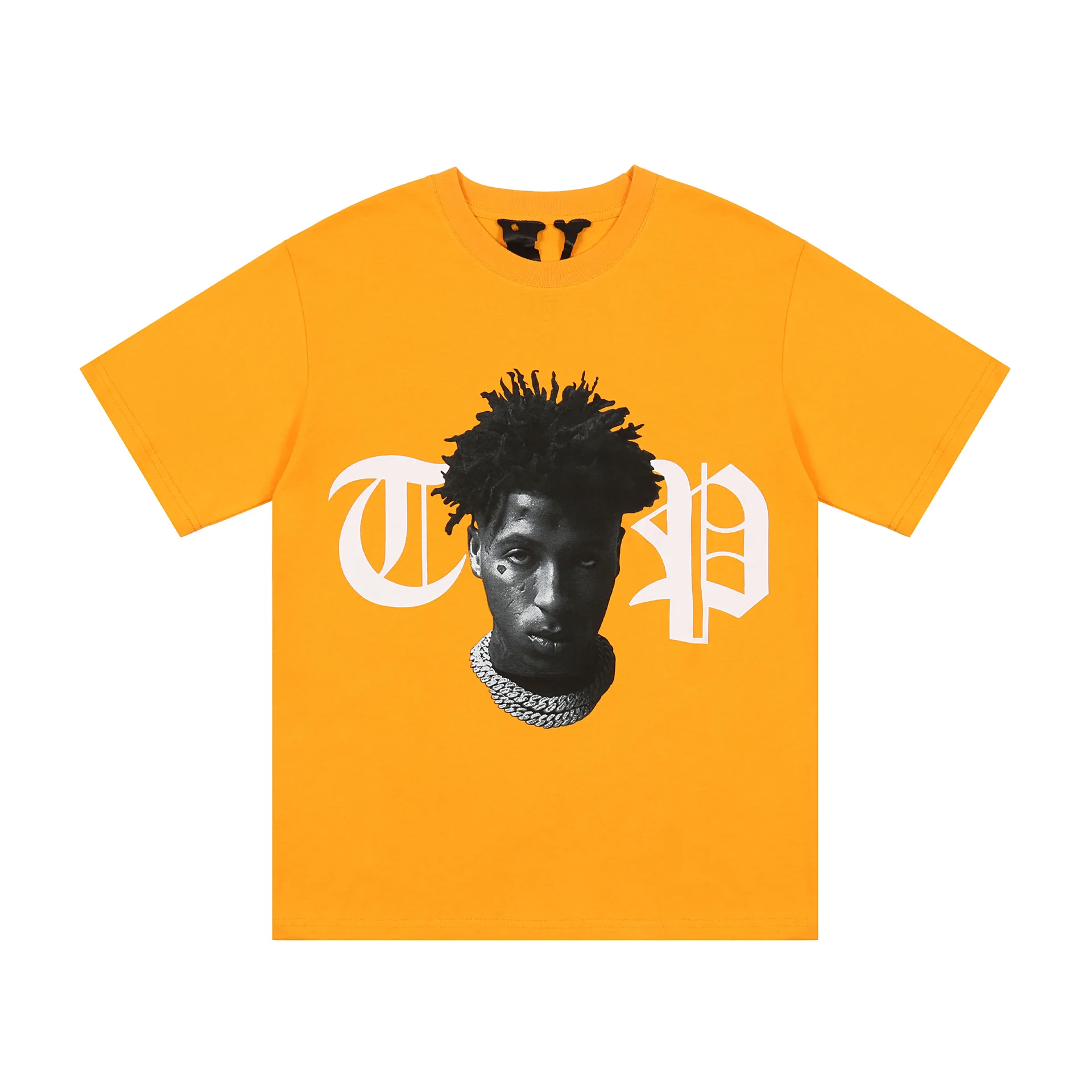 

2021 Newest Vlones cotton T-shirt black man celebrity headshot Hip Hop StreetWear loose print Schoolwear T-shirt, Customized colors