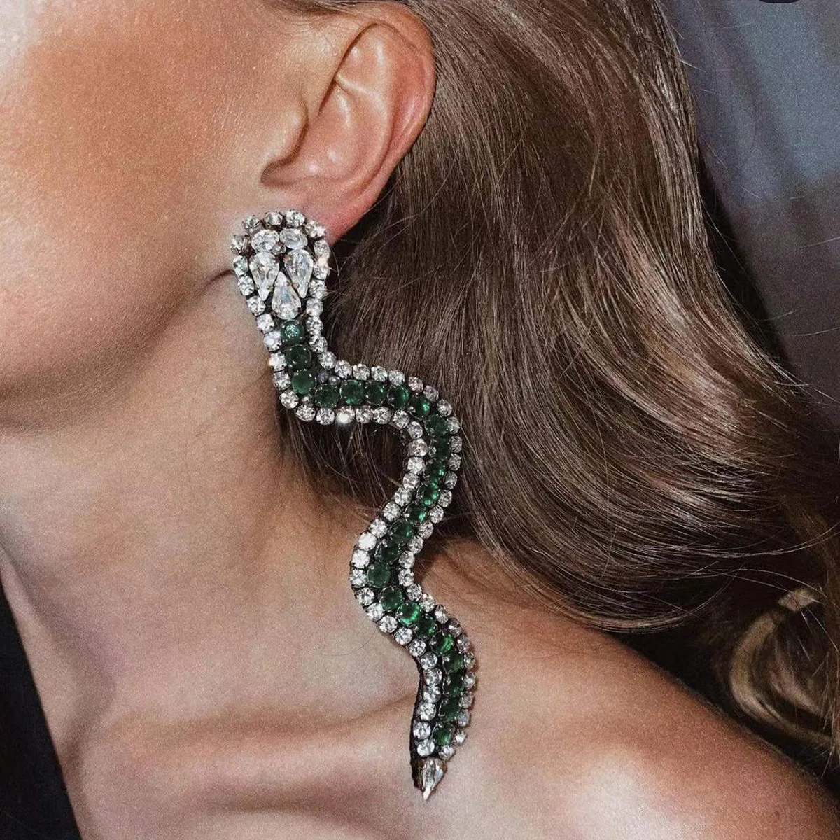 

European American Creative New Alloy Diamond Rhinestone Long Snake-Shaped Women'S Fashion Luxury Earrings Women