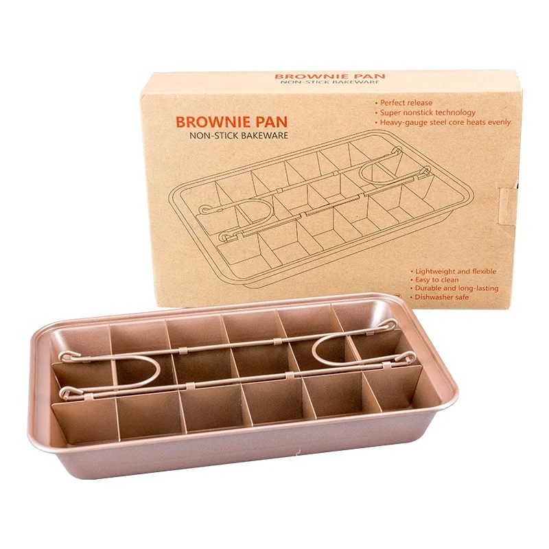 

Professional Bakeware 18 Cavity Baking Tools Easy Cleaning Square Lattice Chocolate Cake Mold Brownie Baking Pan, Champagne gold