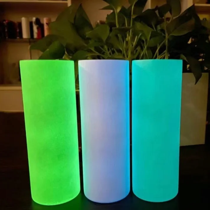 

2021 White 20oz Stainless Steel uv Activated Sublimation Fluorescent Changing Skinny Tumblers Sunshine Cup Glow in the Dark, Customized