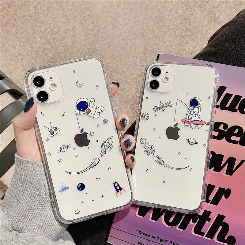 

Cute Astronaut Cartoon Crystal Clear Transparent TPU Case for iPhone 12 12Pro max 12 mini 11 Pro Max 7/8 Plus X XS Max XR Cover