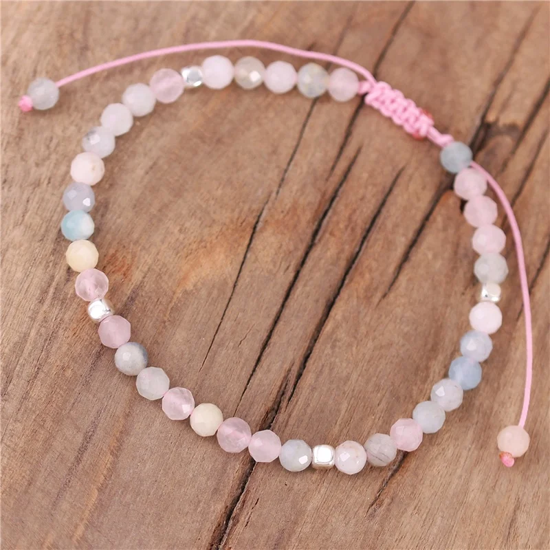 High End 4mm Morganite Beads Dainty Bracelet Boho Tibetan Adjustable Natural Stone Bracelet For Women Jewelry Wholesale Dropship Popular jewelry