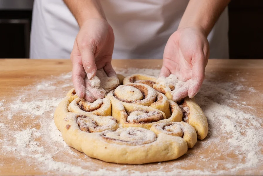 Professional baker preparing alpha cinnamon roll dough with protein powder and whole wheat flour on wooden surface