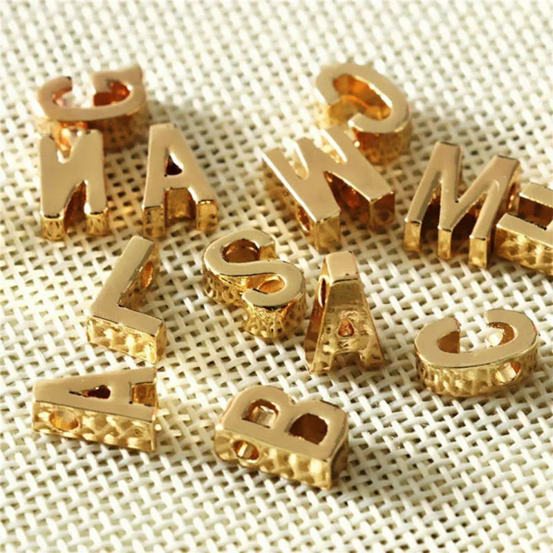 Wholesale silver gold rose gold plated letter beads stainless steel for DIY necklace