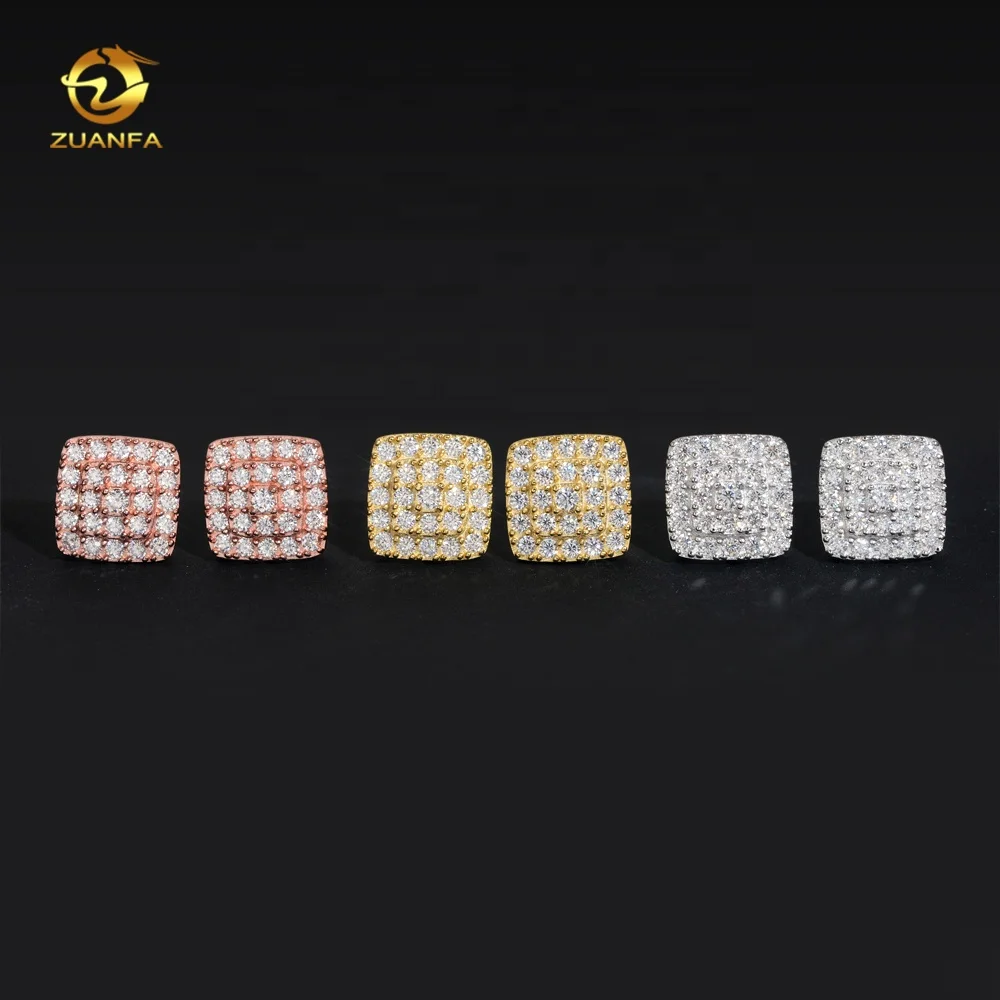 Wholesale Factory Price 925 Sterling Silver White Gold Iced Out Diamond Hip Hop Moissanite Earrings