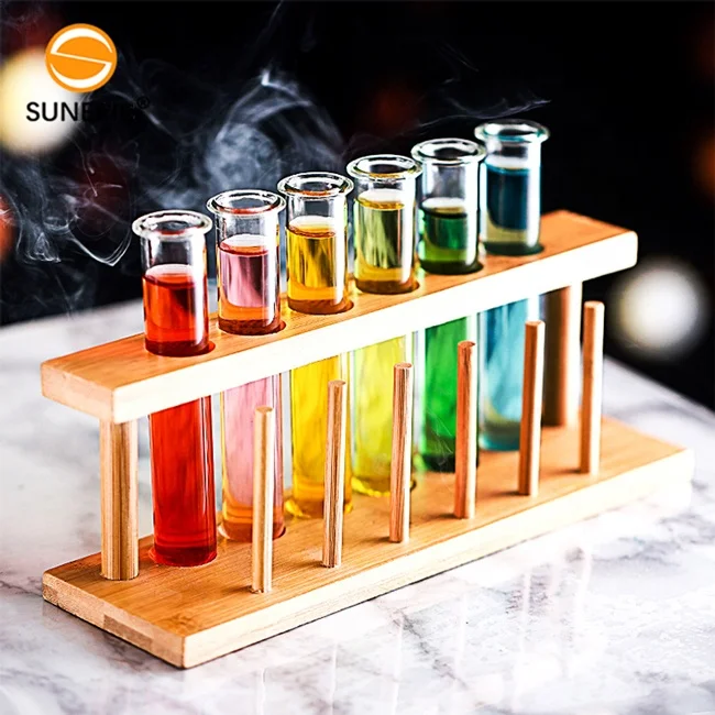 

Party Cocktail Holder Test Tube Shot Glasses Cocktail Glass Rack Set Glass Bar Shot Glasses With Wood Stand, Clear