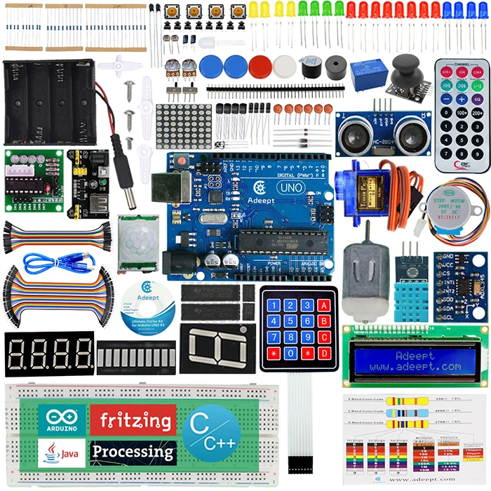 

Free shipping Hot Sell Adeept Ultimate Starter Kit LCD1602, Servo Motor, Relay, Processing and C Code, Begin