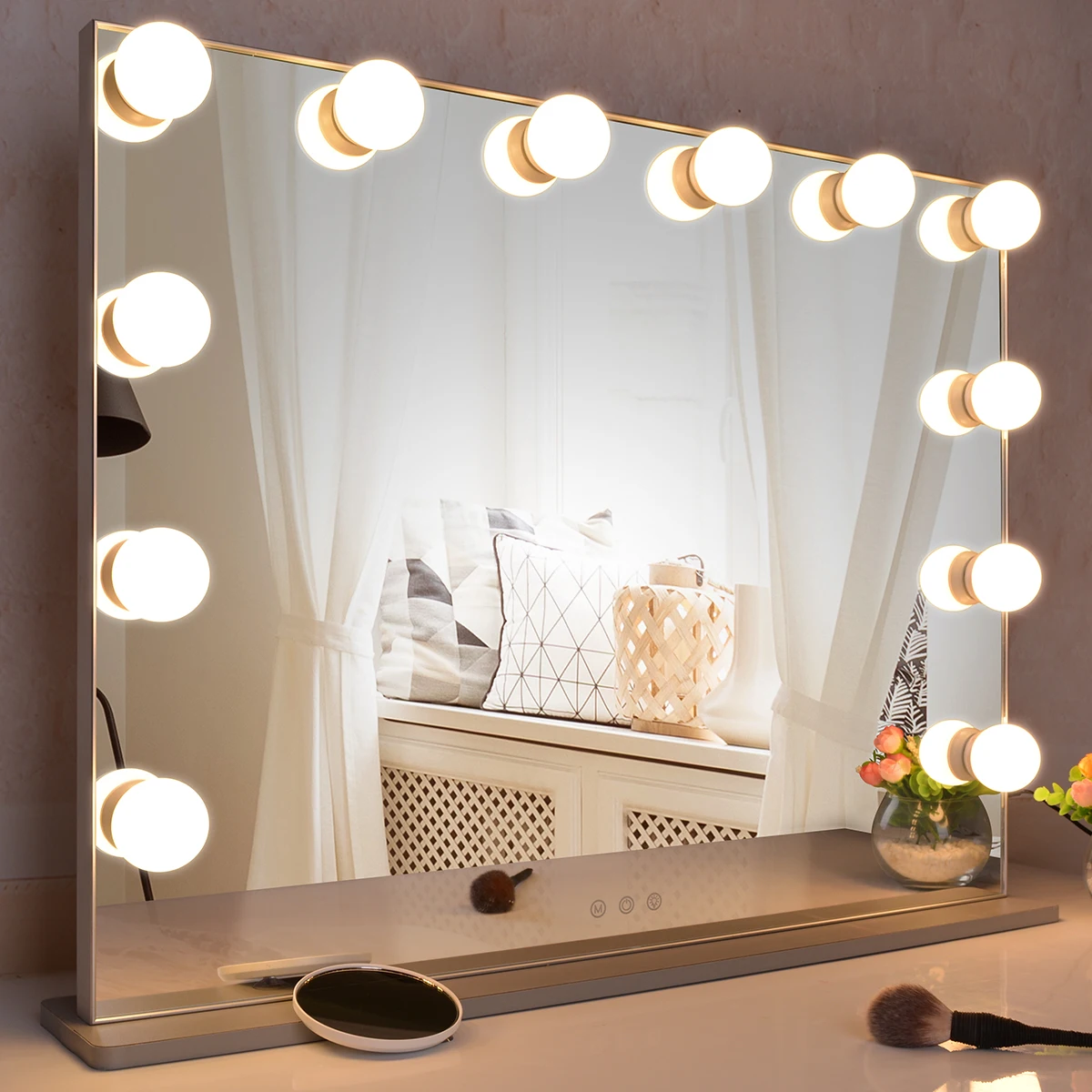 

free shipping hollywood vanity makeup table dresser vanity mirror with 12 bulbs 3 Tones Lights dimming, Silver