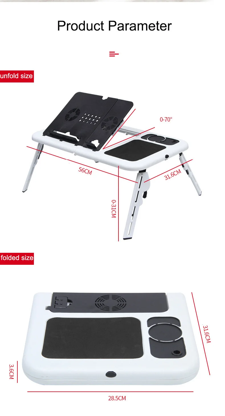 Folding USB Stand Foldable Table Laptop Desk Adjustable Computer Table  Cooling Fan Tray