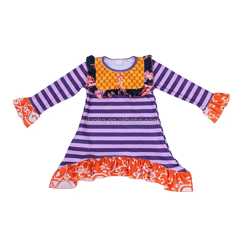 

Children's Boutique Adorable Ruffle Baby Girls Dresses Purple Striped Splicing Winter Clothes, Picture