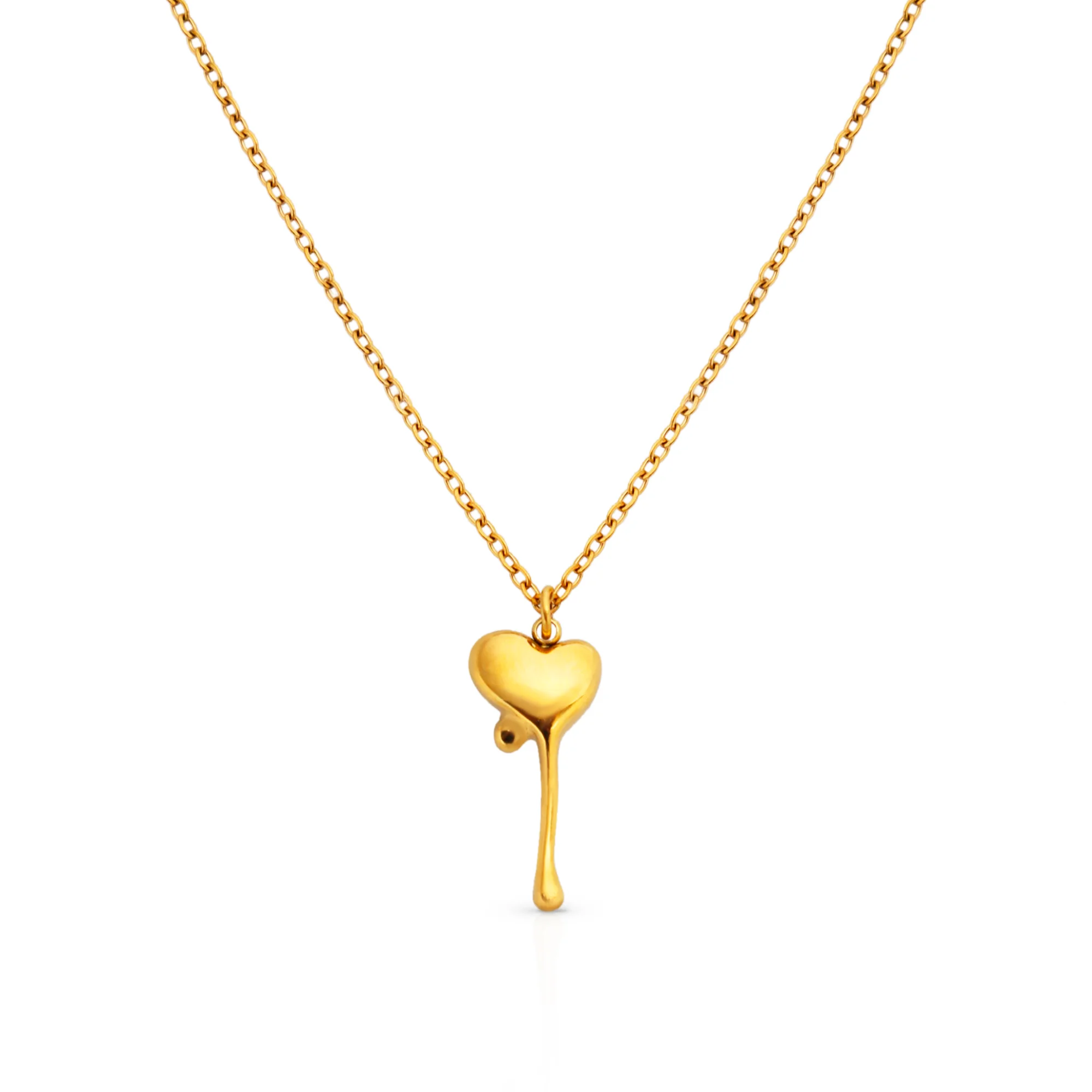 

Chris April Anti-tarnish 316L stainless steel 18k PVD gold plated simple dripping heart shape pendant necklace