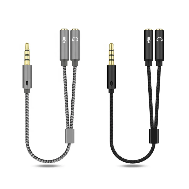 

3.5mm audio stereo Headphone Jack Microphone Audio Y Splitter Male To 2 Female Aux Cable Adapter Cable, Black silver
