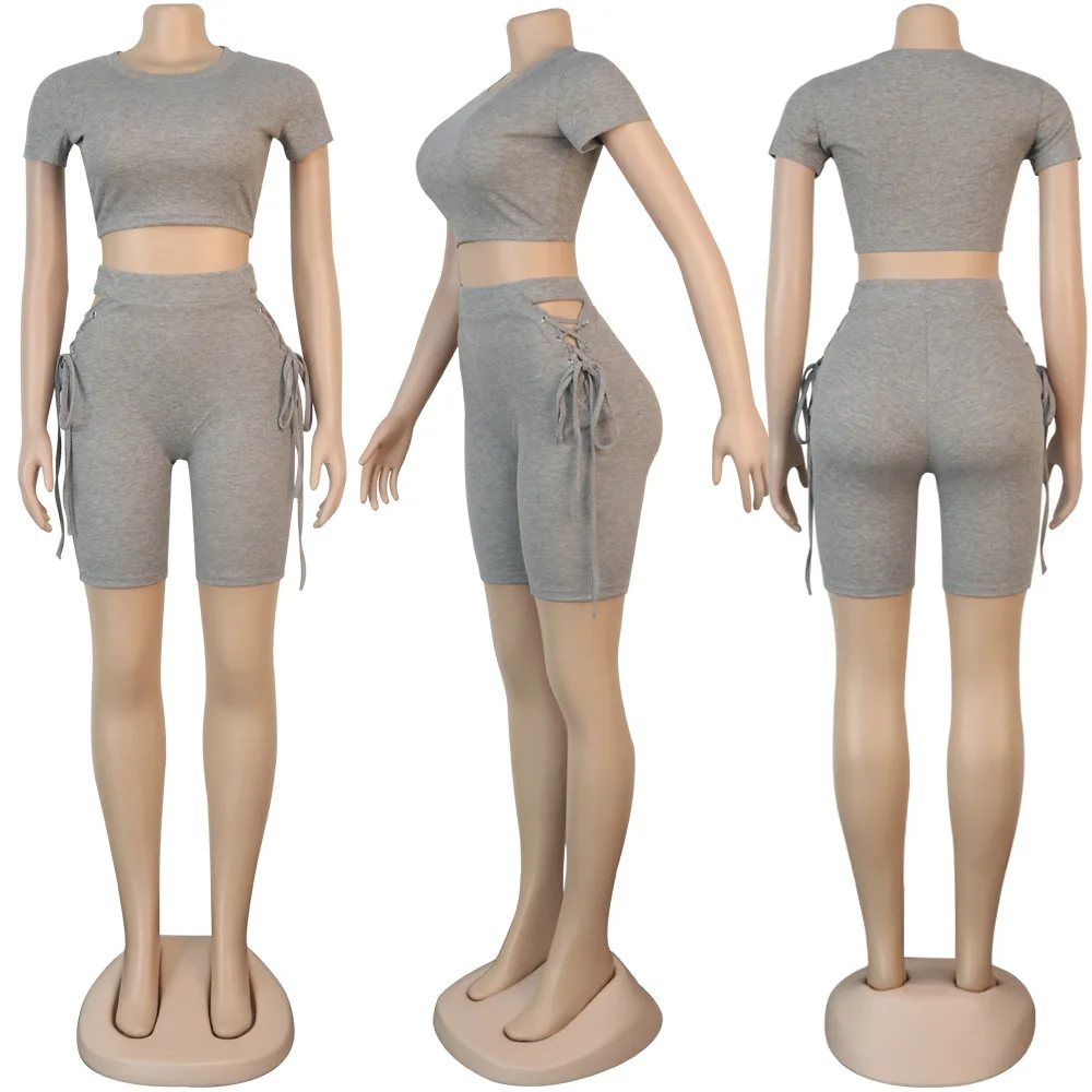 Short 2 Piece Set For Women Ribbed Crop Top And Shorts Suit Two Piece