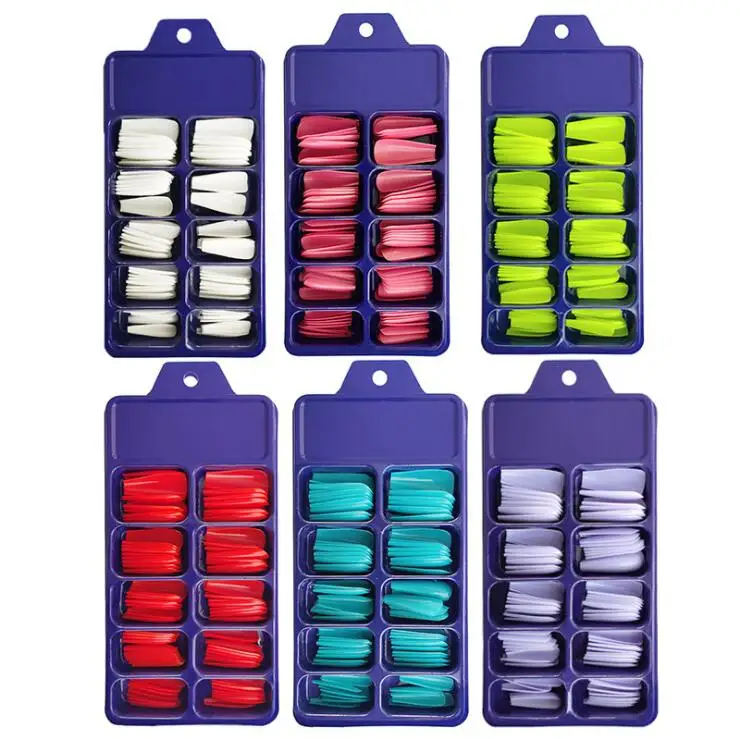 

100pcs/set Full Cover False Nail Tips Long Ballerina Coffin Fake Nails Square French Acrylic Press On Nails Art, Pure color