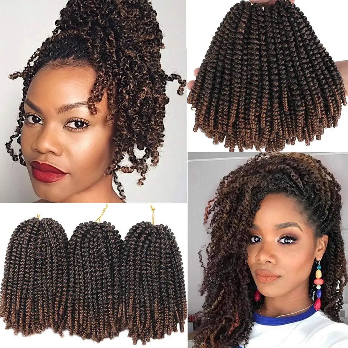 

10"-22" colorful kinki spring twist, ombre kinky nubian twist crochet braids, soft and silky darling afro kinky twist hair braid