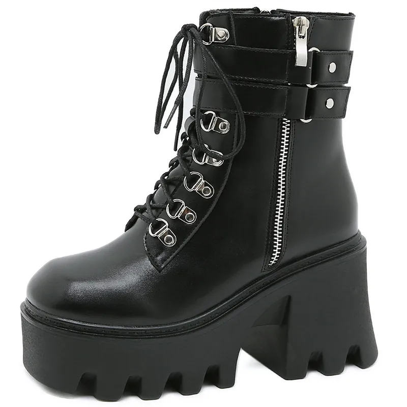 

Dropshipping Custom Logo Women New Chunky Heel Boots Round Toes Luxury Shoes Zipper Women's Metal Street Motorbike Boot