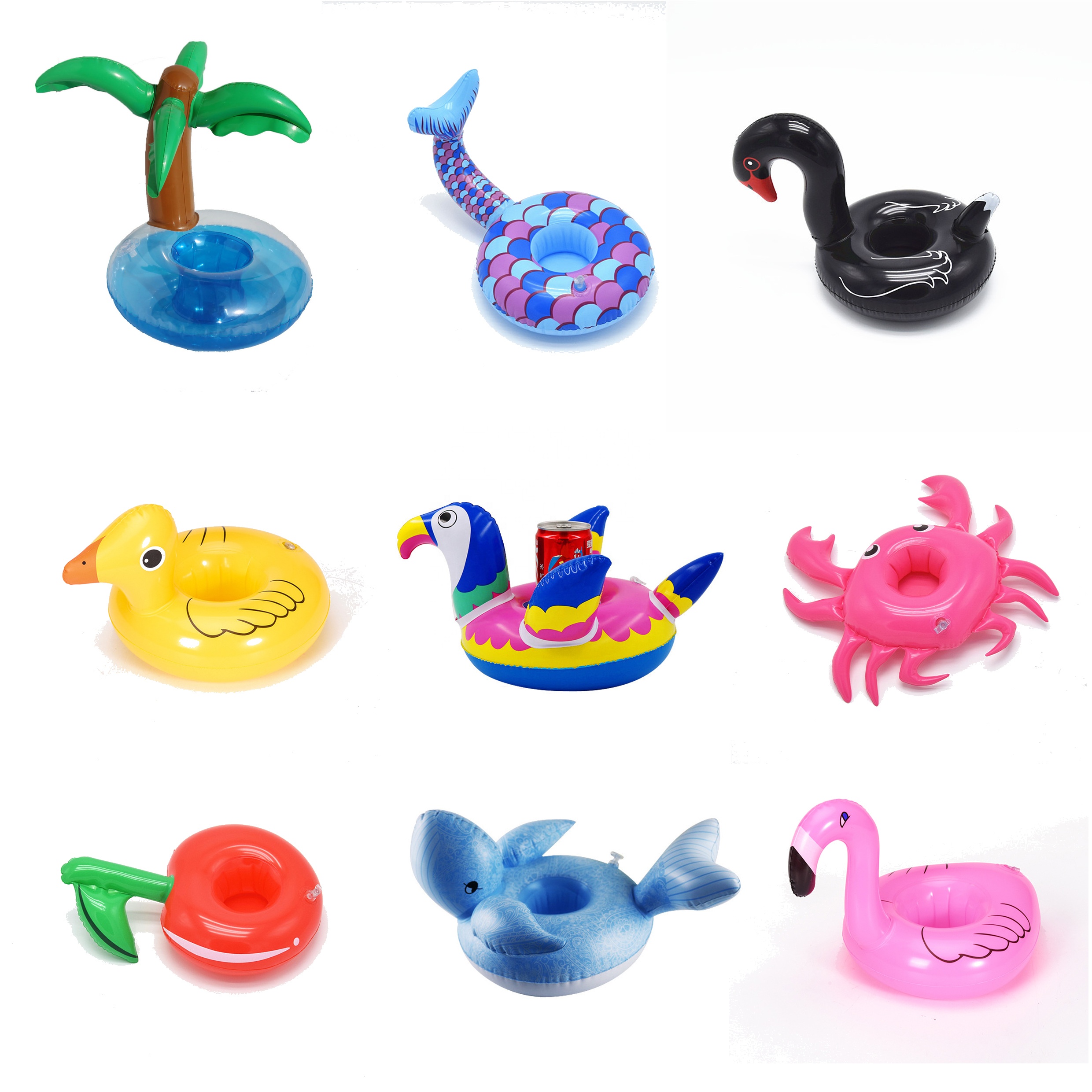 

Custom Logo Inflatable Flamingo Palm Tree Floating Drink Cup Holder, As photo