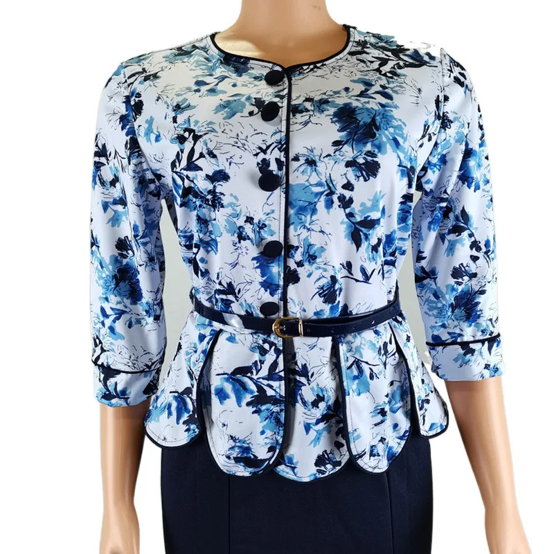 

african woman clothing front single button decoration patchwork floral printed plus size women Long dress, Shown
