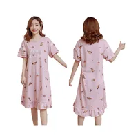 

Short sleeve nightdress women summer cotton sleepwear loose long dress home service pajamas women