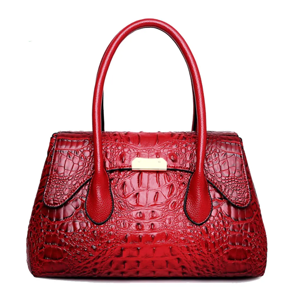 

JIANUO high quality Crocodile leather handbags fashion handbags for women 2019, Black,brown,light brown,gray,red,green