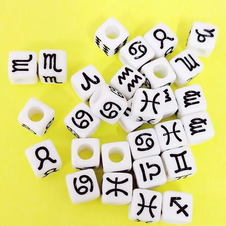 

SB6284 Wholesale White Black Acrylic Square horoscope astrology Zodiac Box Cube Jewelry Beads