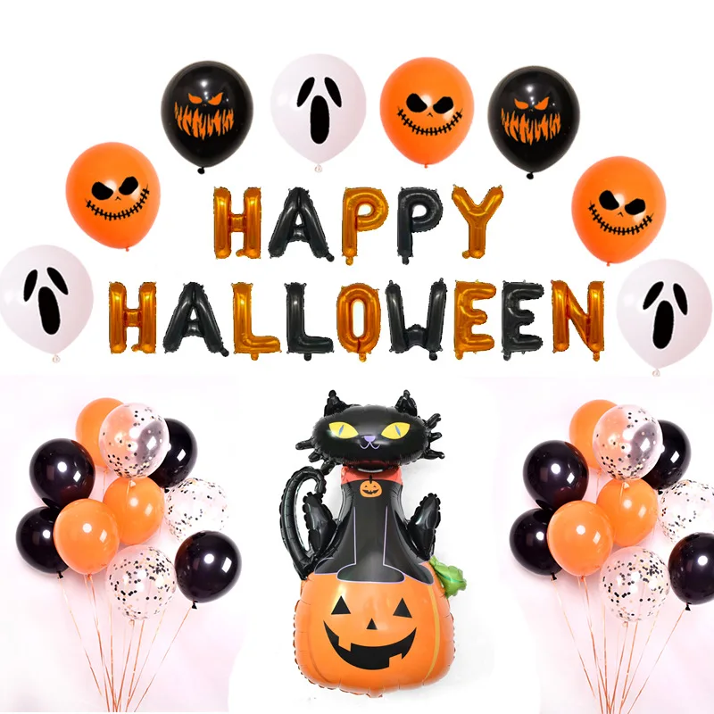 YIKEF Kit di Palloncini di Halloween Happy Halloween Banner di Halloween Palloncino DecorativoSet di Palloncini di Pipistrelli di Zucca per la Decorazione di Halloween 