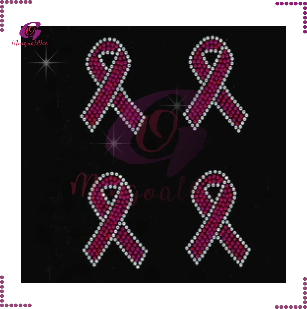 

4 Small Rose Pink Ribbon Customized Hotfix Rhinestone Transfer, Select from color chart