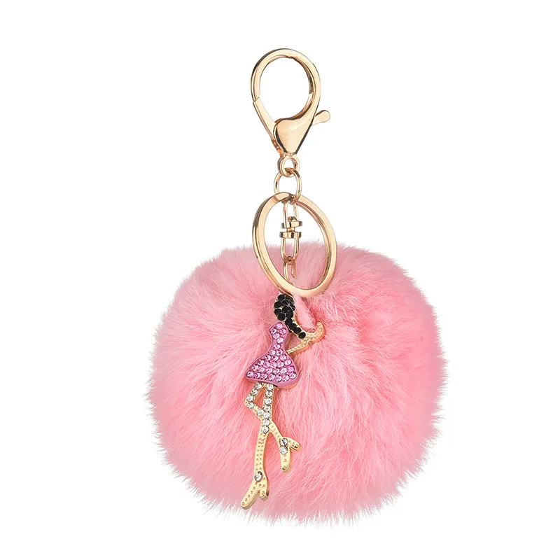 WILLBOND 9 Pieces Animal Pom Pom Keychain Cute Faux Fur Key Ring for Women  Girls Bag Accessories