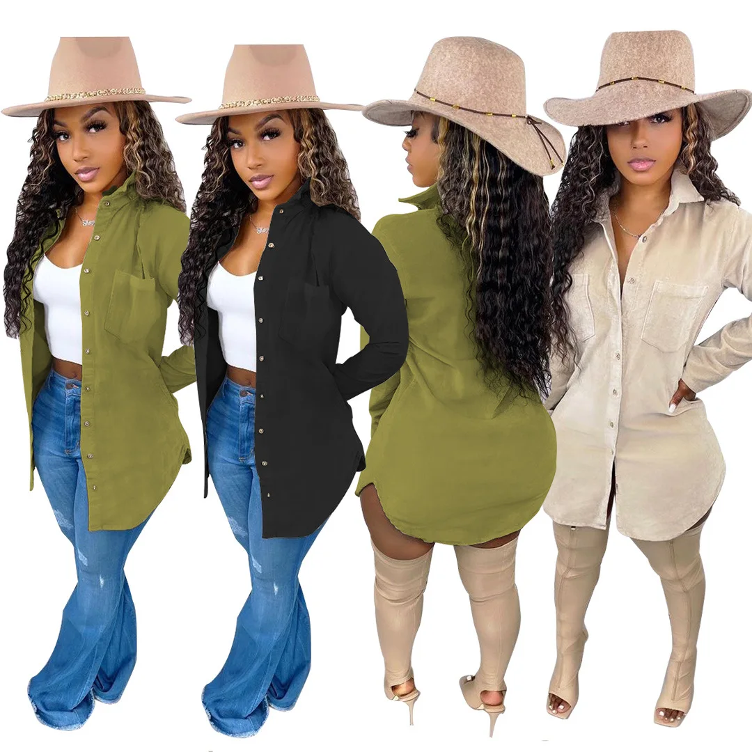 

2022 spring new style cute corduroy shirt dress