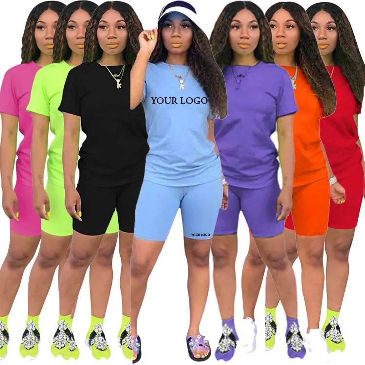 

plus size jersey custom logo biker two piece sweat woman 2 piece shorts set 2021, Customized color