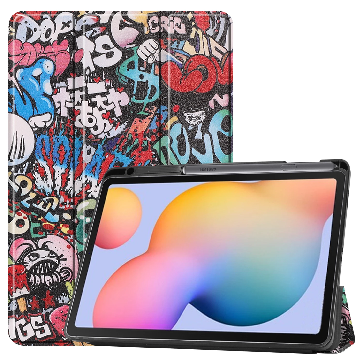 

Yapears Tri-Fold Stand Case for Samsung Galaxy Tab S6 lite 10.4 2020 SM P610 P615 Shockproof Back cover Graffiti
