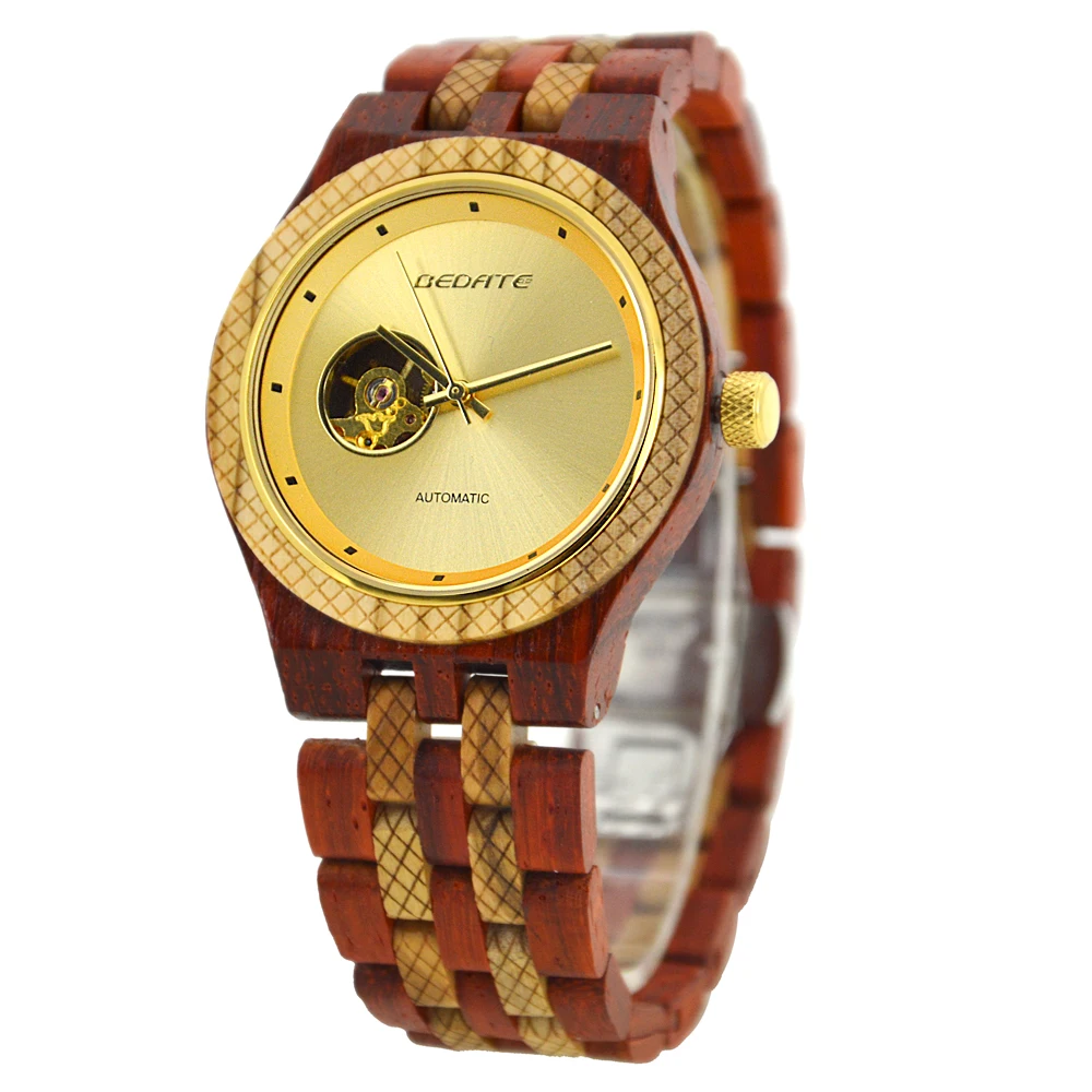 

Wood Mechanical Watch Hollow-out Dial OEM Private Label Watch Watches Men Wrist