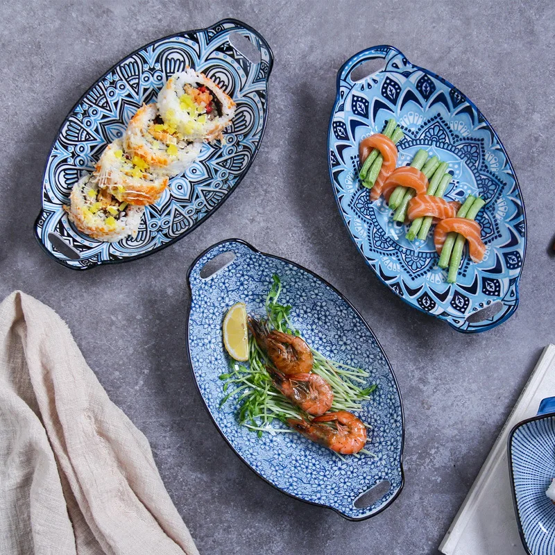 

Morocco Style Ceramic Plate Restaurant Ceramic Dinner Plates Ceramic Oval Plates, Color 1-12