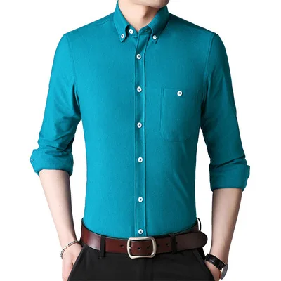 

2021 autumn new arrival casual mens shirts solid color corduroy long sleeve formal business style slim fit men's shirts