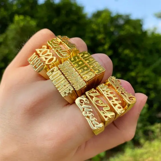 

Personalized Ring 2 tone Gold plated double finger custom Name rings hip hop rapper Men Custom 3d Personalized Ring, Gold,silver