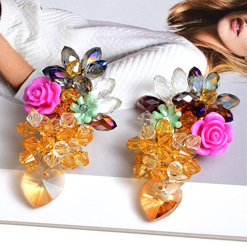 

2021 New Bohemian Handmade Colorful Crystal Flower Earrings New Beaded Drop Earring Jewelry Accessories For Women, Picture shows