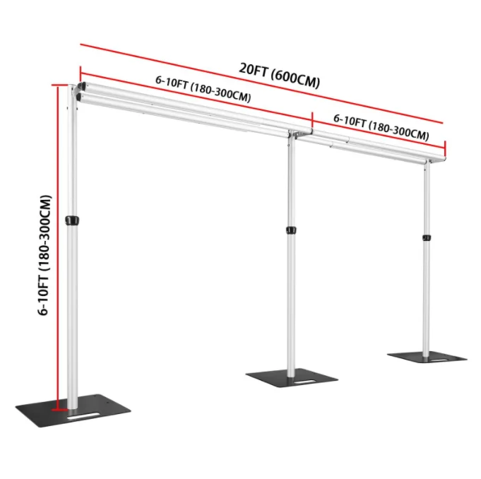 Hot Selling Double Crossbar Pipe and Drape Kit Heavy Duty Adjustable Backdrop Stand Backdrop Stand for Wedding Decor