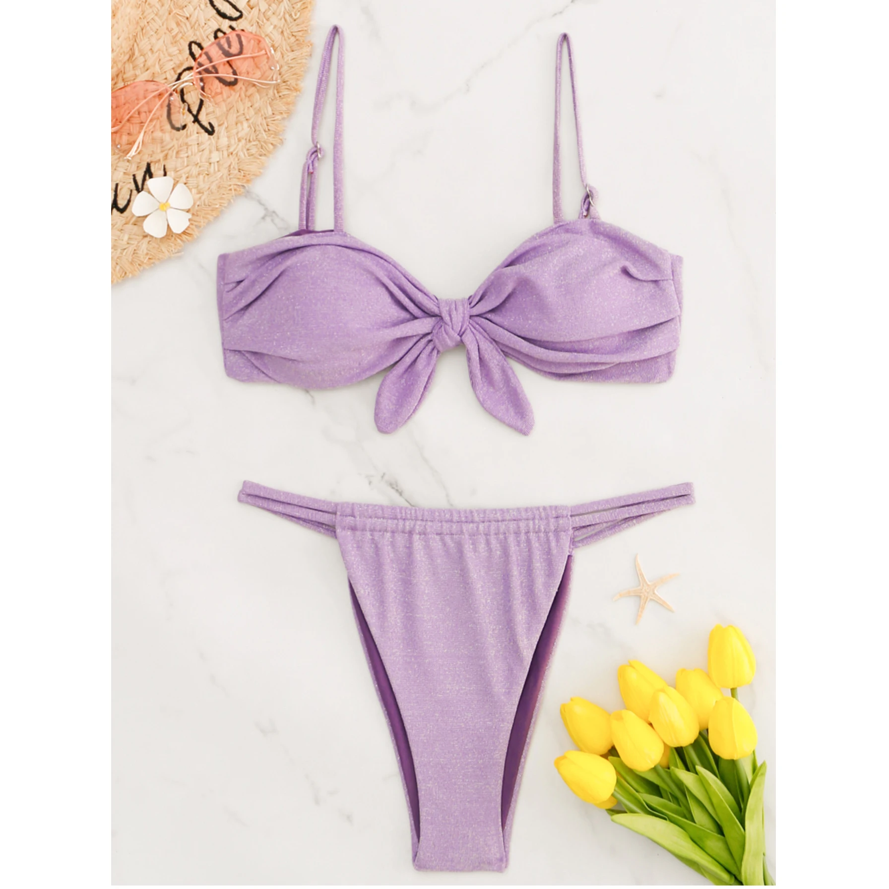 

2021 new design Quick shipping custom logo label tag Purple swimwear set Glitter swimsuit shipping out within 24 hours, As picture show