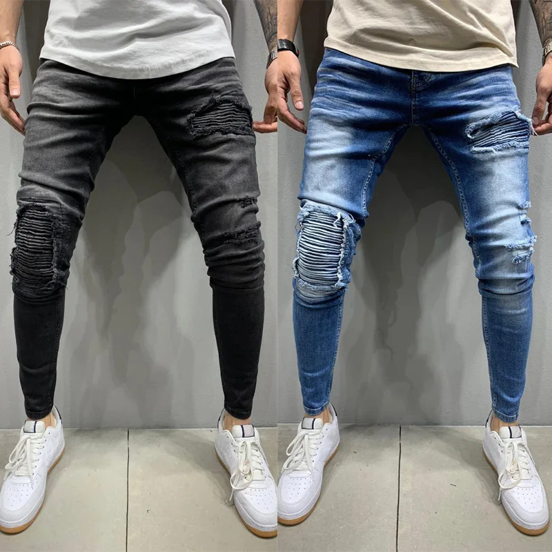 

2020 Mens Joggers Casual Pants pantalones custom stretch ripped denim man branded distressed trousers skinny men's biker jean