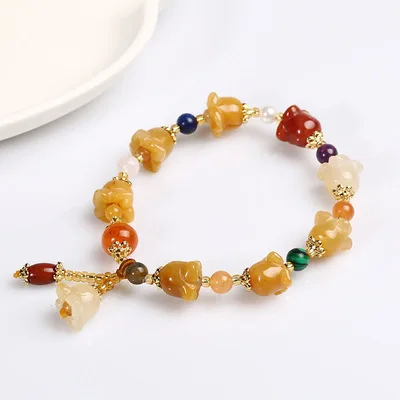 

Chinese Style pixiu jade bracelet pumpkin festival gift gourd bracelet gift, As photo show