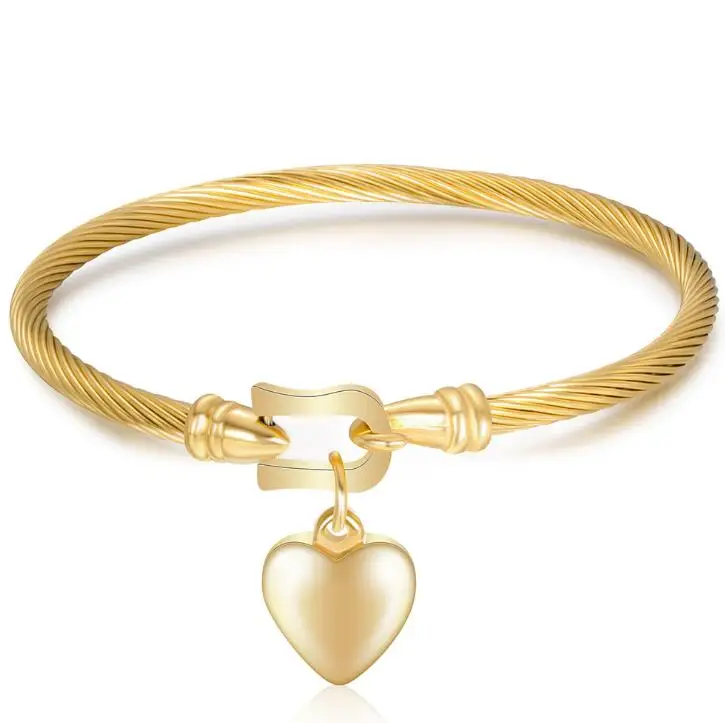 

Fashion Silver Gold Plating Heart Drop Horseshoe Buckle Bracelet Stainless Steel Heart Charm Bangle Jewelry, Gold,rose gold,silver