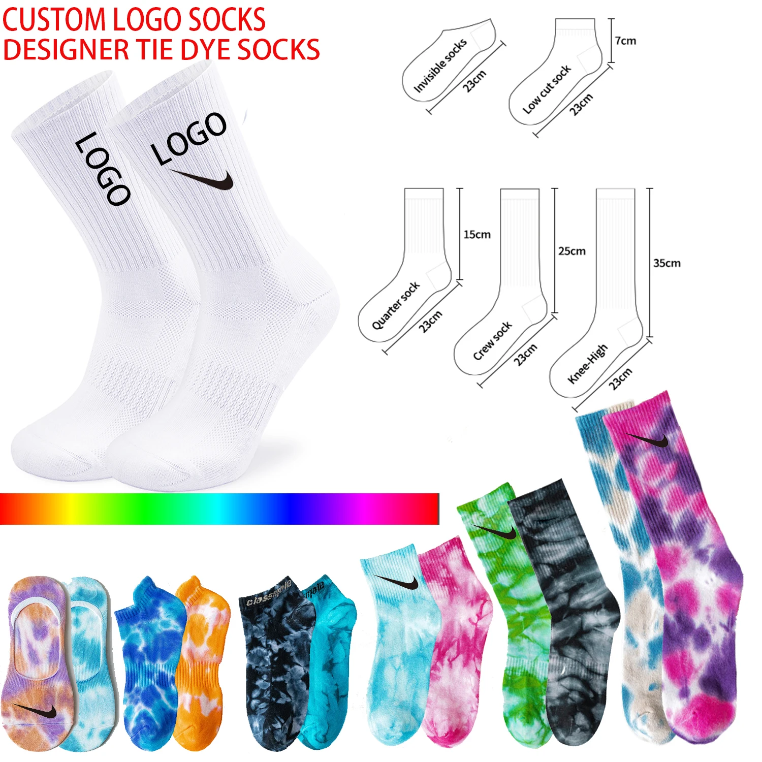 

YUELI custom design logo on socks tie dye happy socks cotton unisex crew sox wholesale funny ins fashion socks, Multicolor