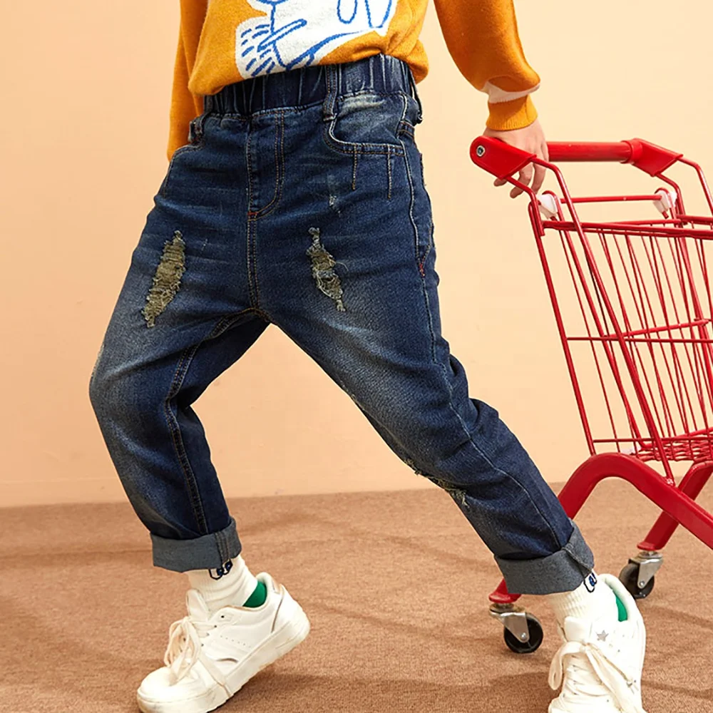 

Gabby Loop Kids 2021Autumn Soft Cotton Slim Fit Distressed Ripped Jeans Pants Trouser Children Denim Boy's Jeans, Denim blue